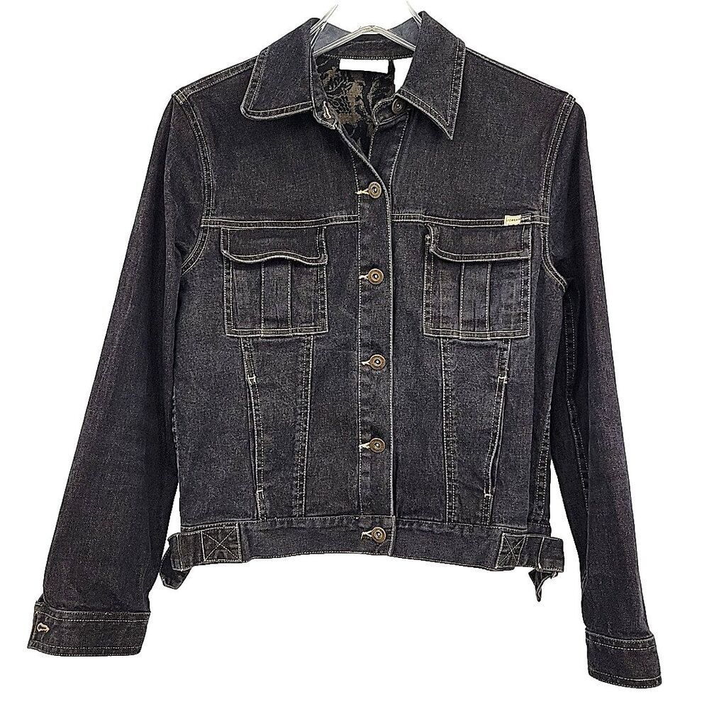 Liz Claiborne Womens Black Denim Jacket Size Petite Small Lizwear